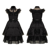 Mädchen Kinder Addams Ballkleid schwarz Halloween Karneval Kleid